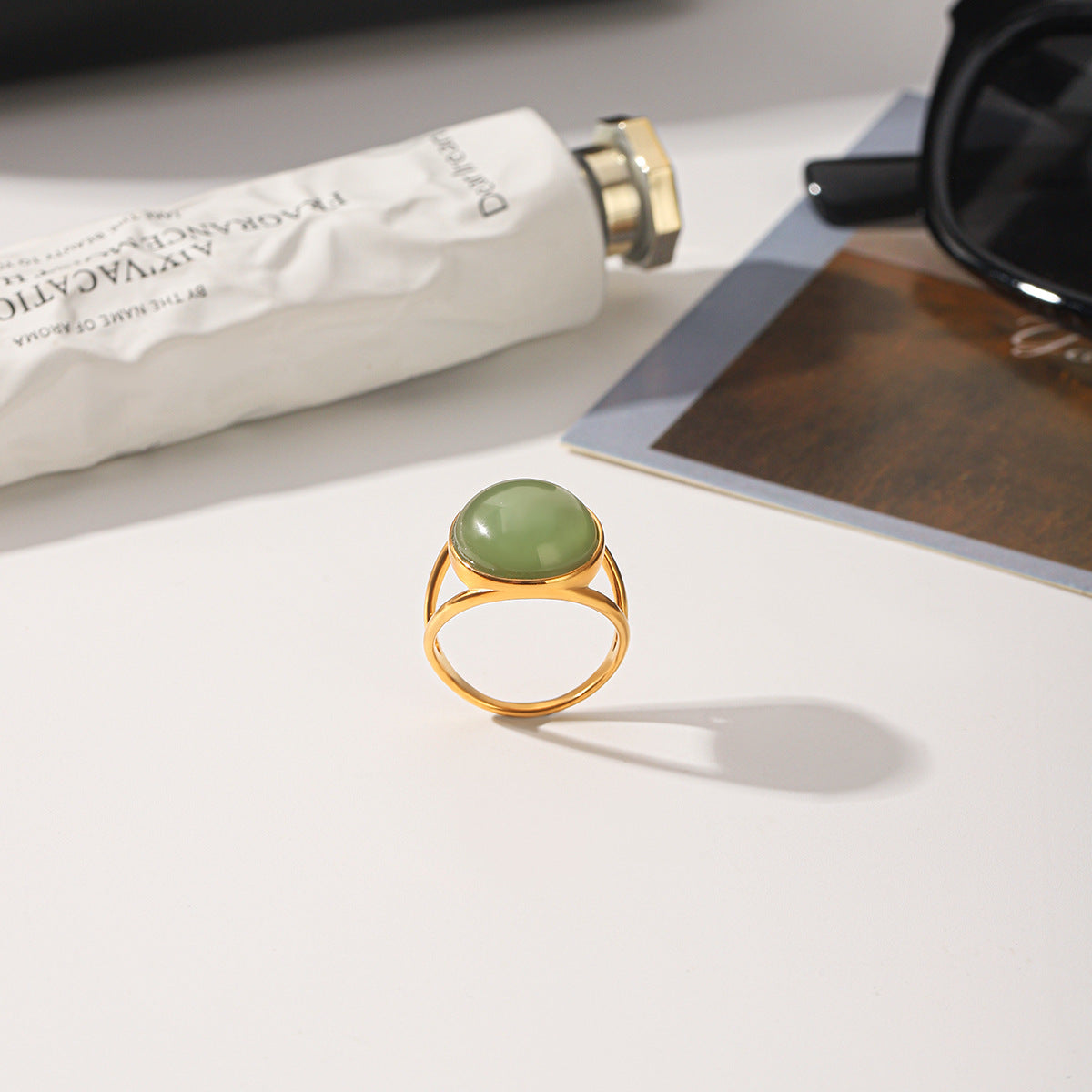 Hollow Cut Steel Band Ring — gold ring, view 4