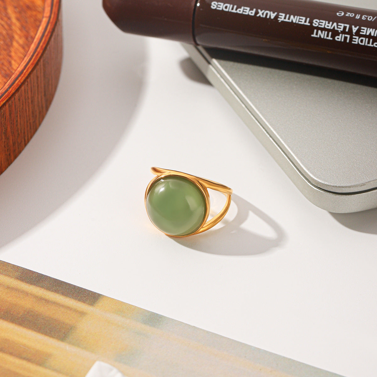 Hollow Cut Steel Band Ring — gold ring, view 7
