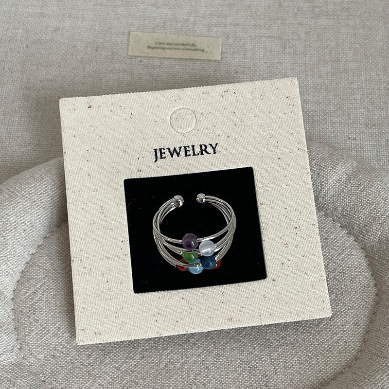 Fine Multi-Layer Beaded Open Ring — silver ring, view 3