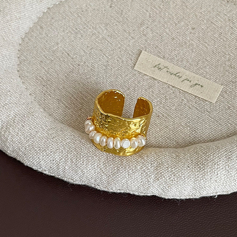 Gold Plated Pearl Open Ring — ring, view 3