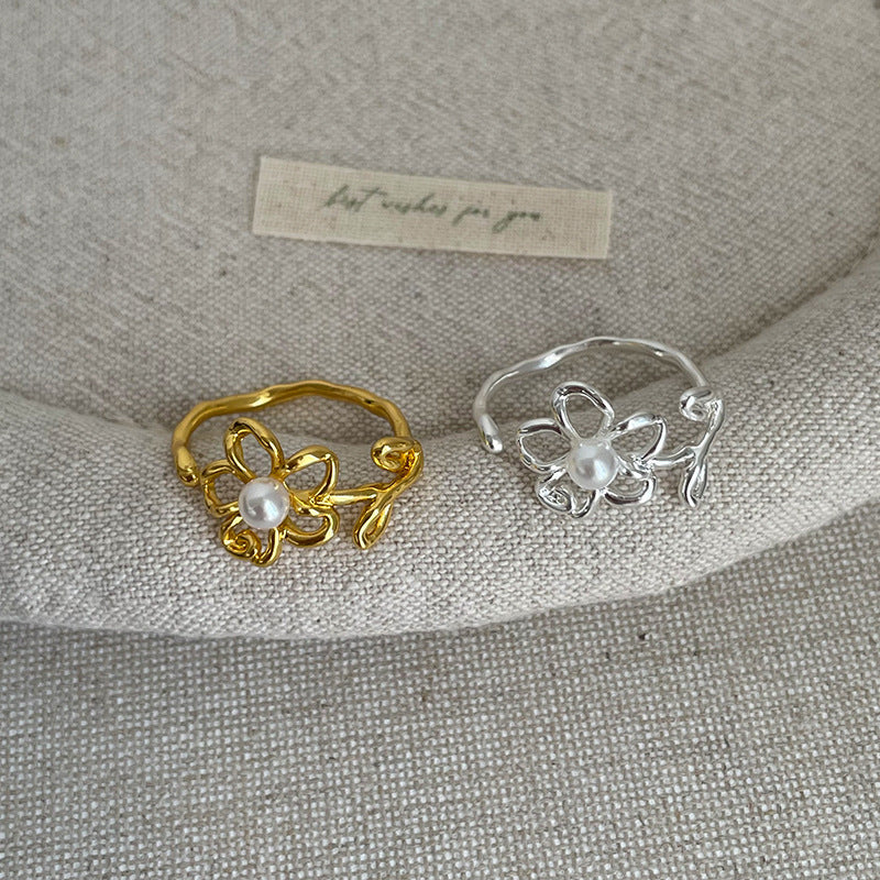 Floral Pearl Open Ring — ring, view 3