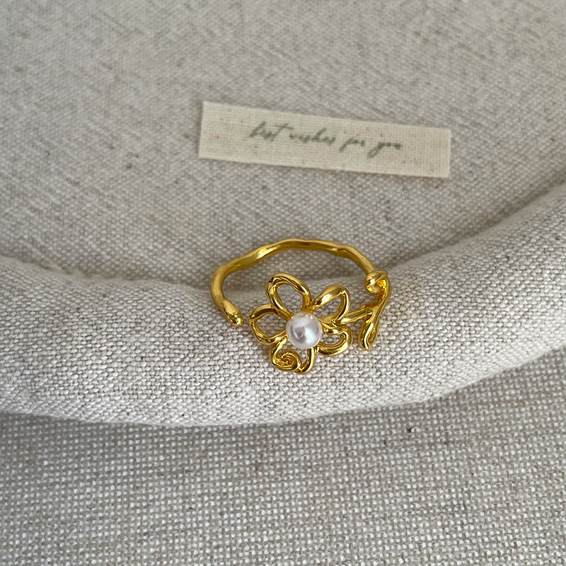 Floral Pearl Open Ring — ring, view 4