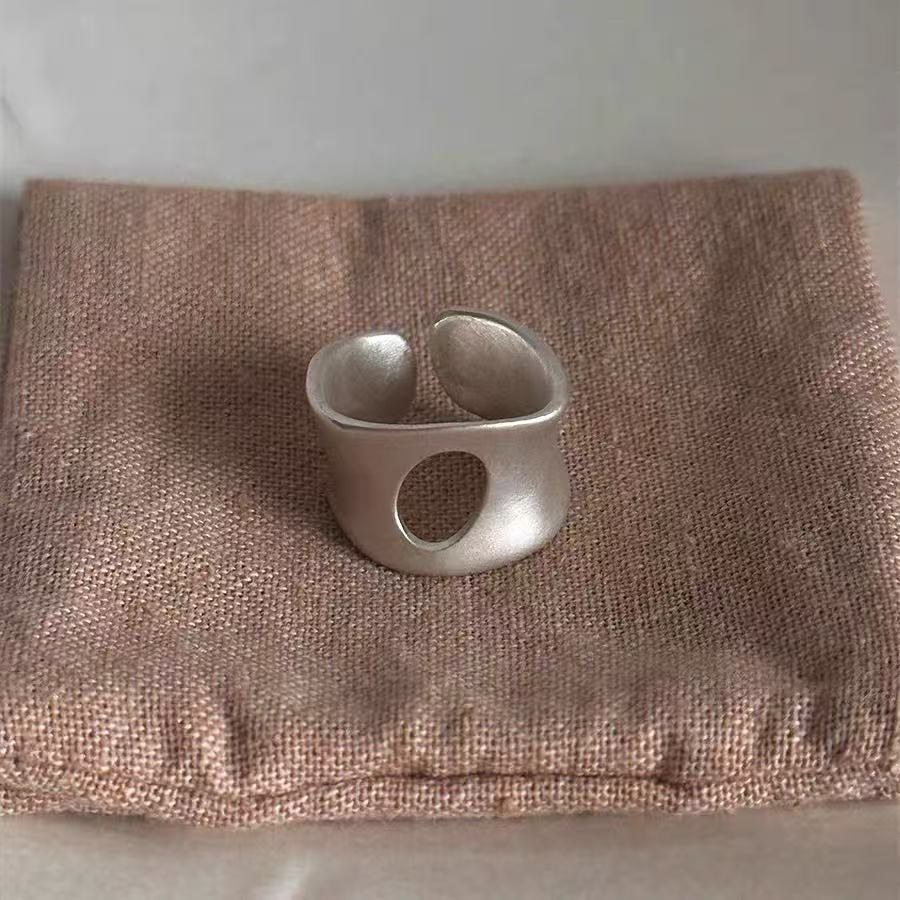 Frosted Wide Hollow Ring — silver ring, view 2