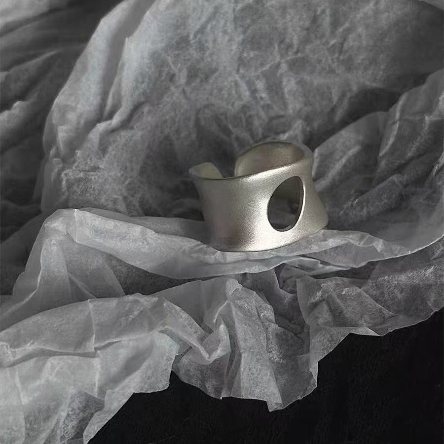 Frosted Wide Hollow Ring — silver ring, view 3