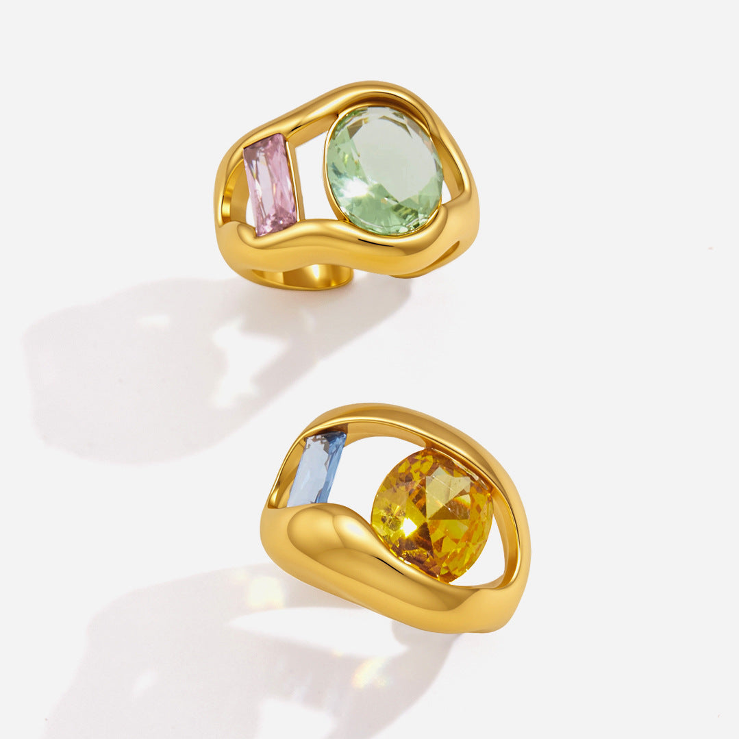 Hollow Cut Zircon Ring — gold ring, view 2