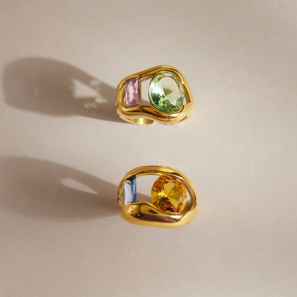 Hollow Cut Zircon Ring — gold ring, view 3