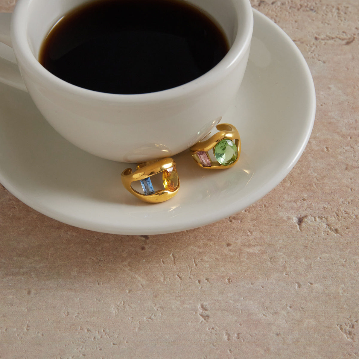 Hollow Cut Zircon Ring — gold ring, view 5