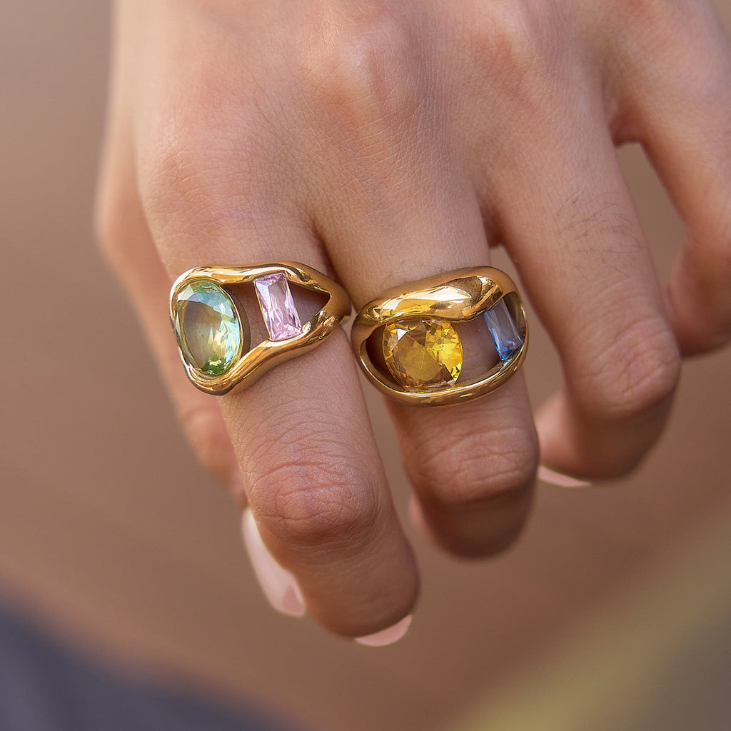 Hollow Cut Zircon Ring — gold ring, view 6