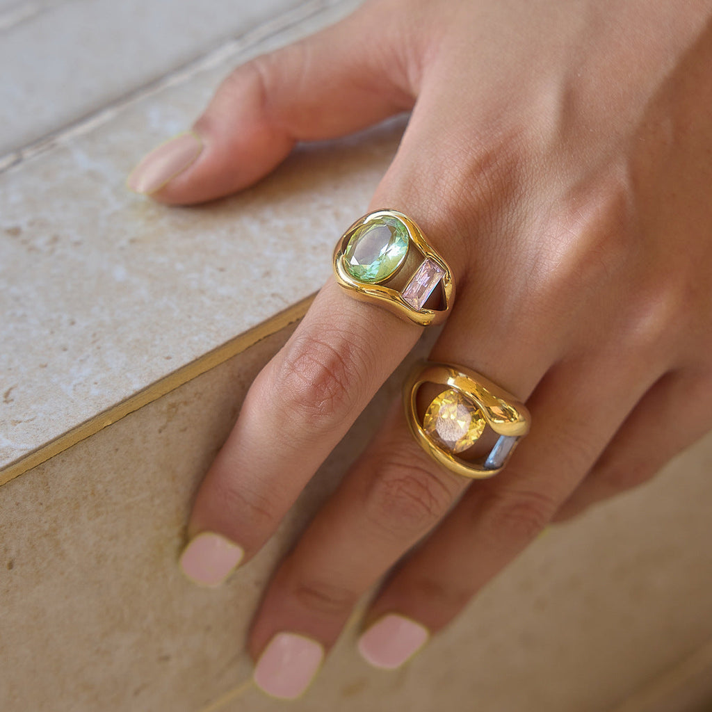 Hollow Cut Zircon Ring — gold ring, view 7