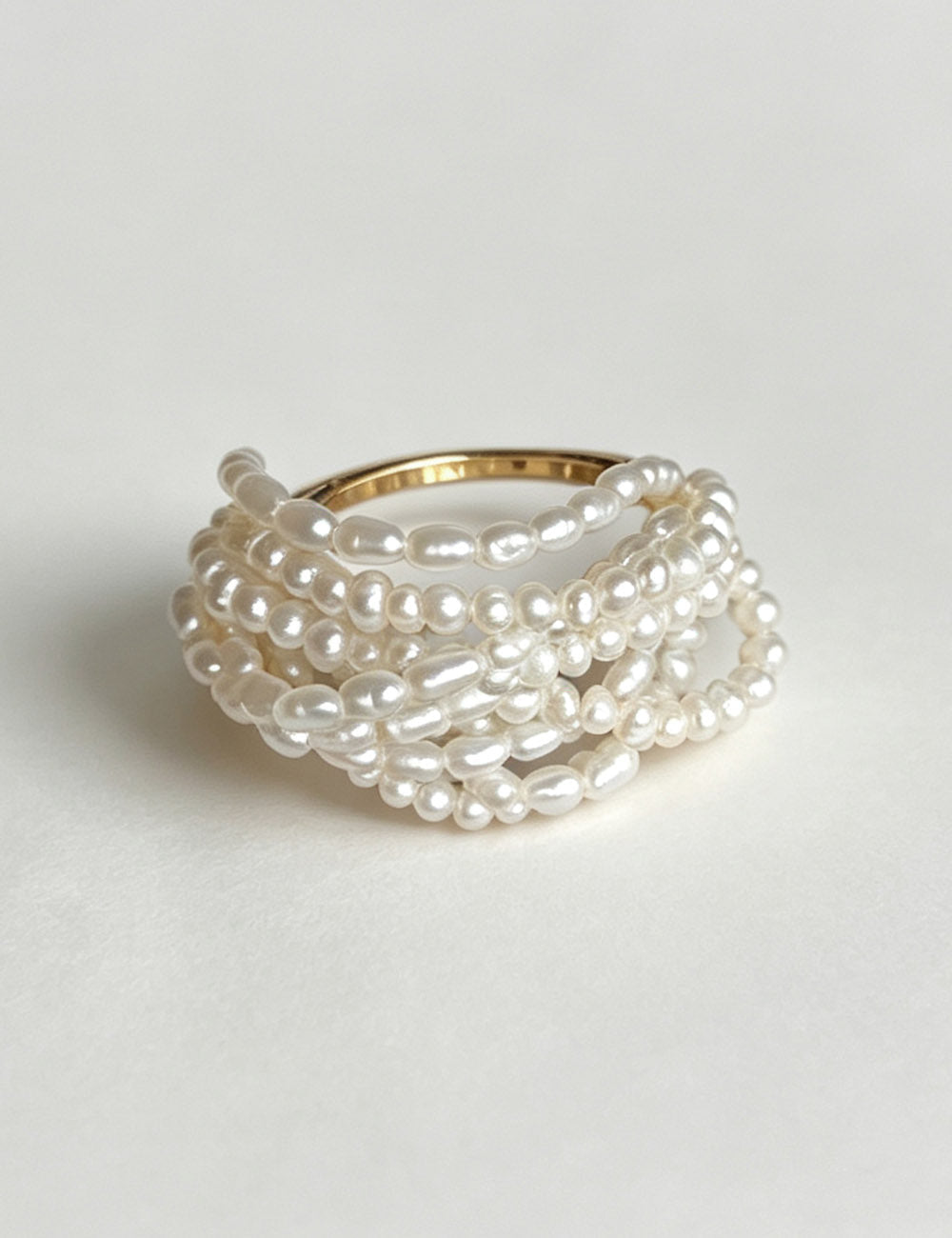 Layered Pearl-Style Chain Ring — gold ring