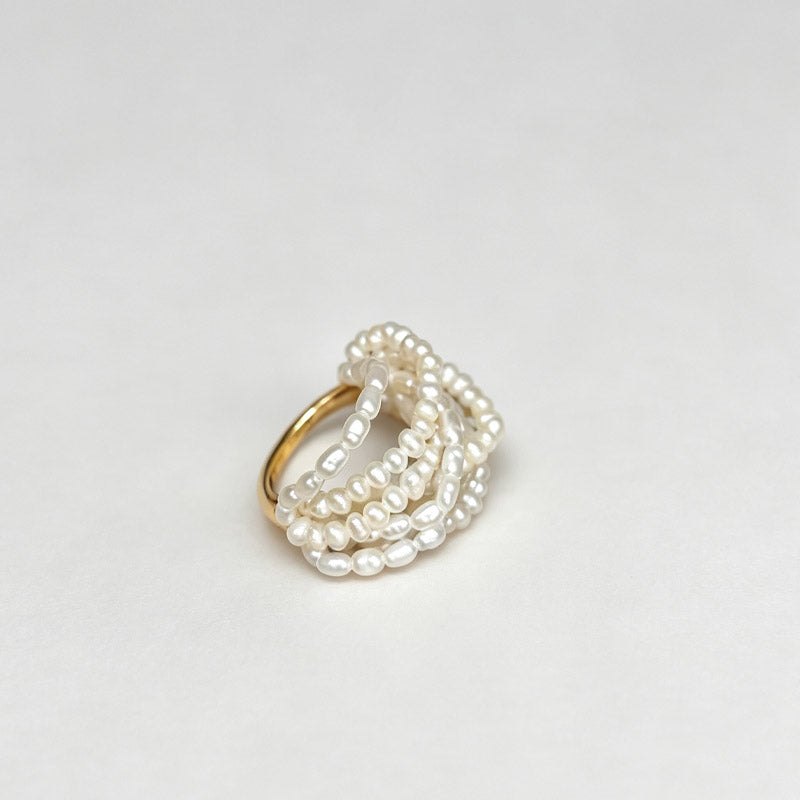 Layered Pearl-Style Chain Ring — gold ring, view 3