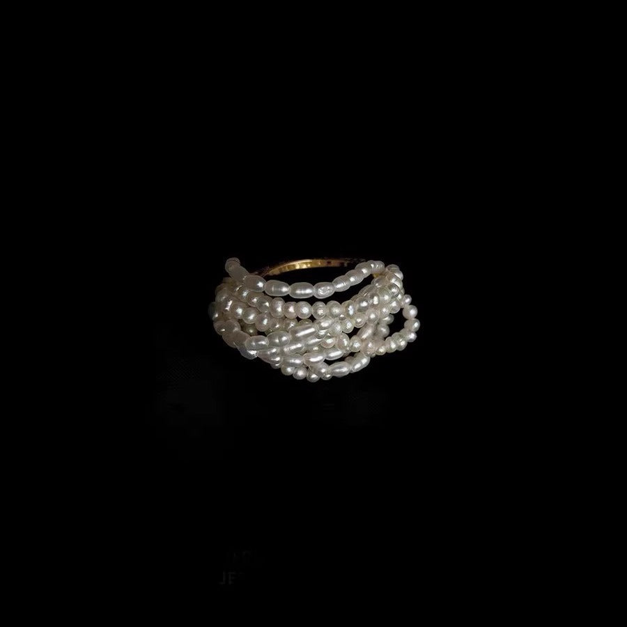 Layered Pearl-Style Chain Ring — gold ring, view 4