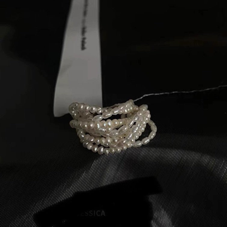 Layered Pearl-Style Chain Ring — gold ring, view 5