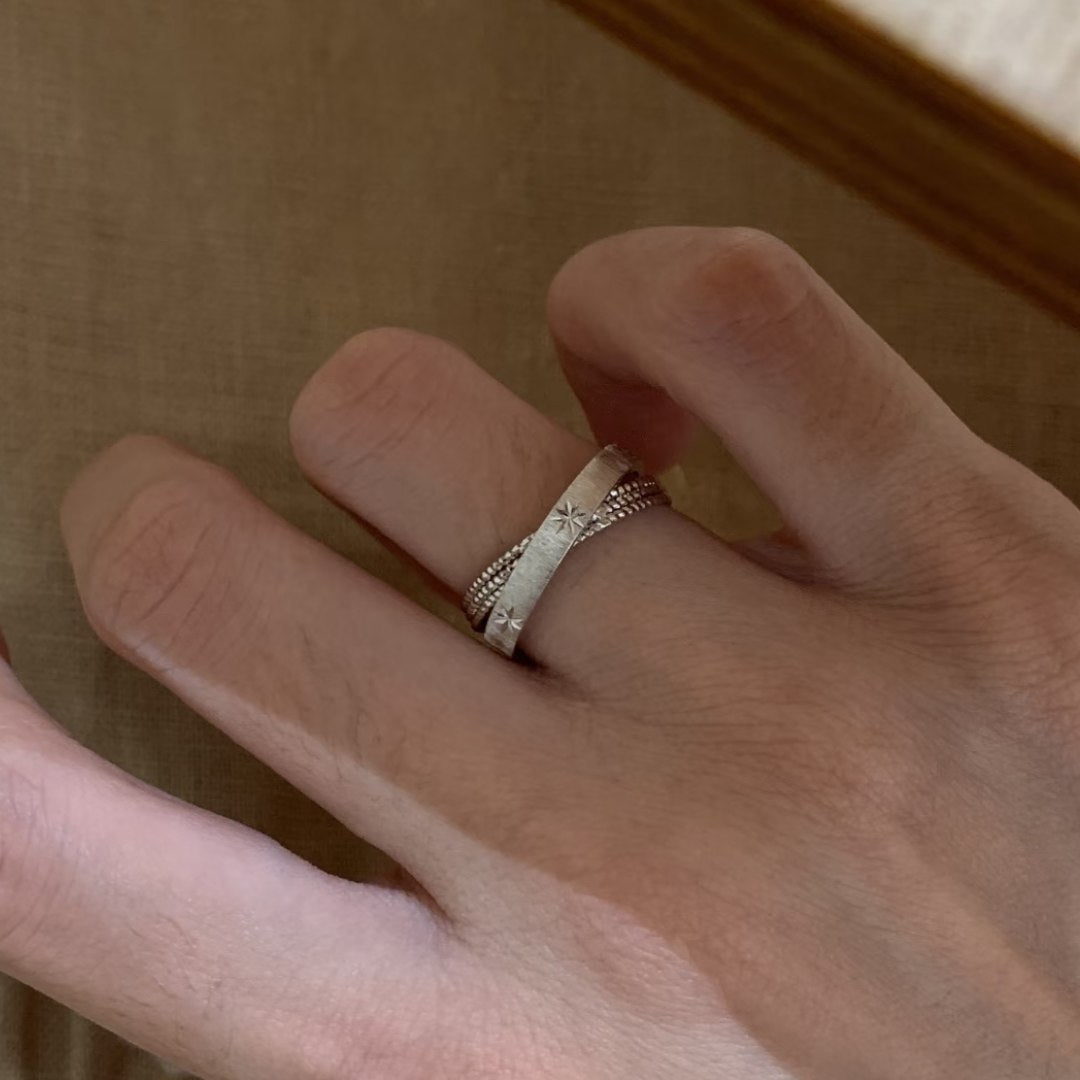 Eight-Point Star Cross Ring — silver ring, view 2