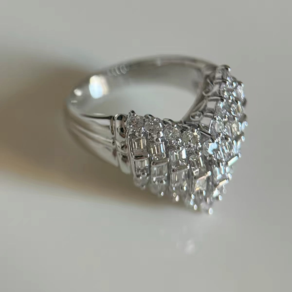 Rhinestone Heart Shape Ring — silver ring, view 2