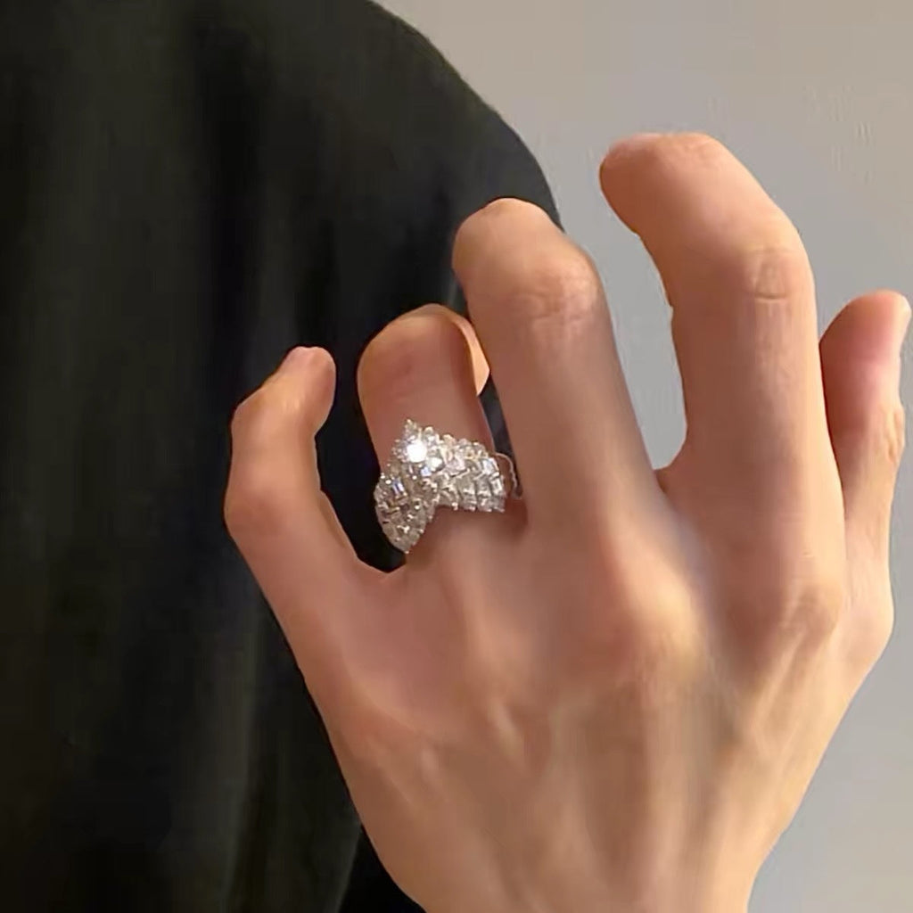 Rhinestone Heart Shape Ring — silver ring, view 3