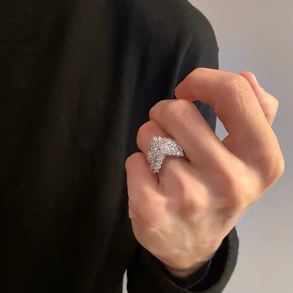 Rhinestone Heart Shape Ring — silver ring, view 4