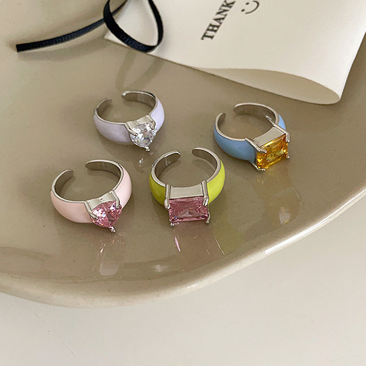 Enamel Heart Rhinestone Ring — ring, view 2