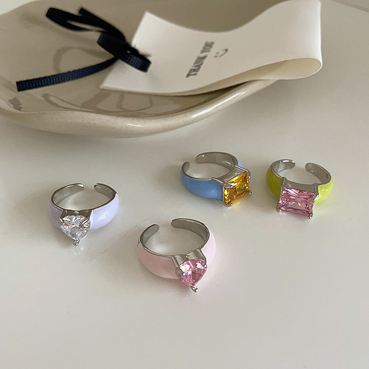 Enamel Heart Rhinestone Ring — ring, view 3