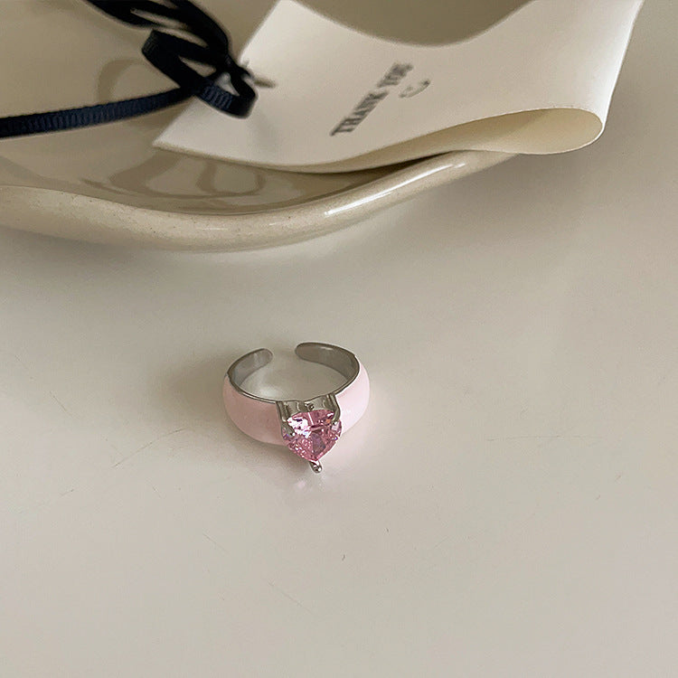 Enamel Heart Rhinestone Ring — ring, view 4