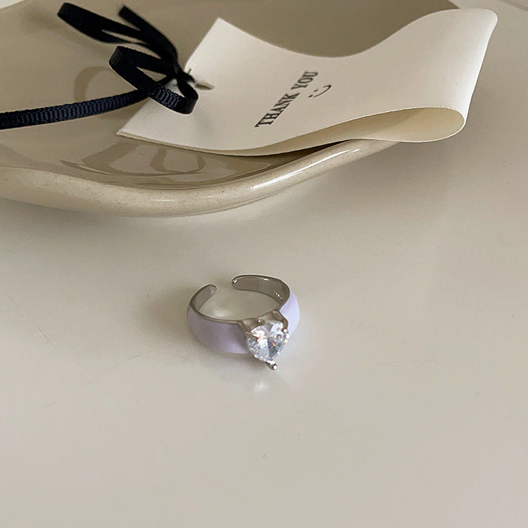 Enamel Heart Rhinestone Ring — ring, view 5