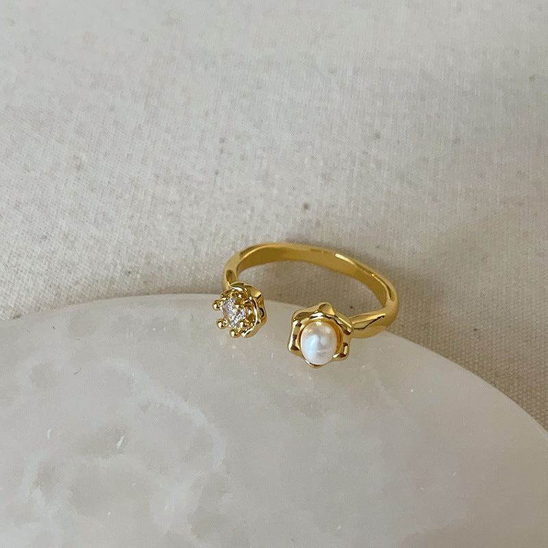 Pearl Rhinestone Open Ring — ring, view 4