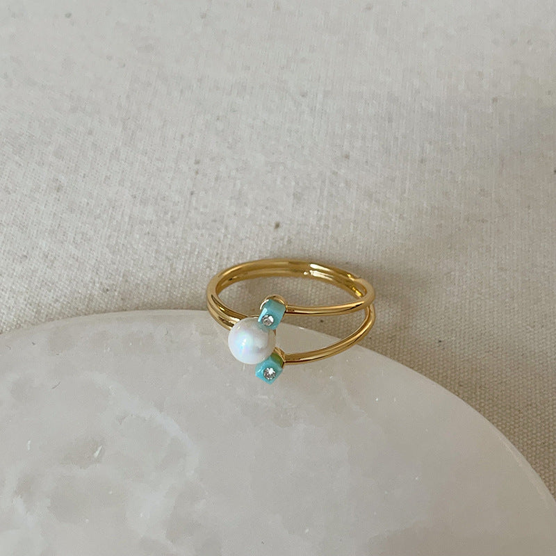 Pearl Rhinestone Open Ring — ring, view 8