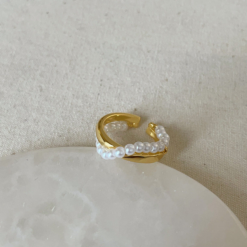 Pearl Rhinestone Open Ring — ring, view 9