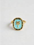 Coconut Tree Enamel Ring — gold ring