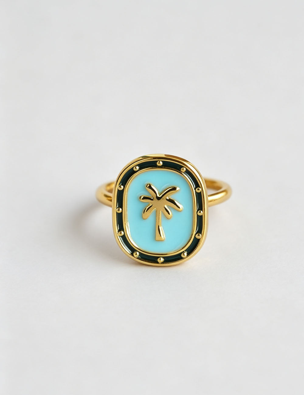 Coconut Tree Enamel Ring — gold ring