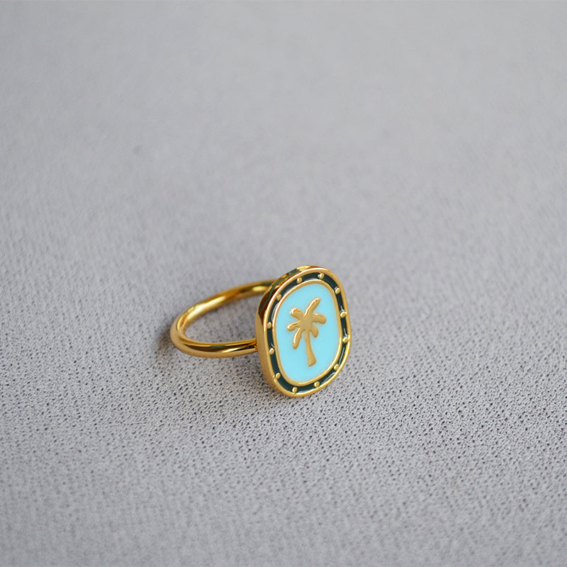 Coconut Tree Enamel Ring — gold ring, view 2