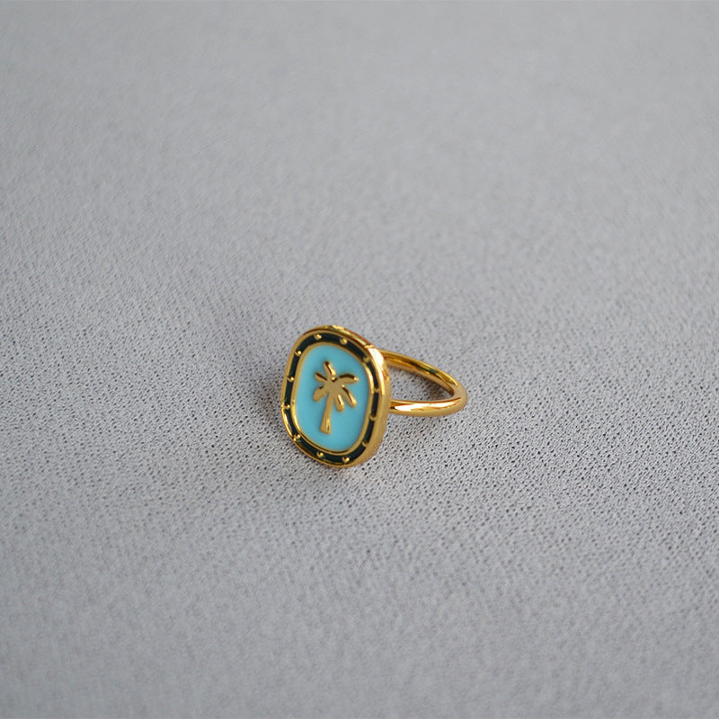 Coconut Tree Enamel Ring — gold ring, view 3