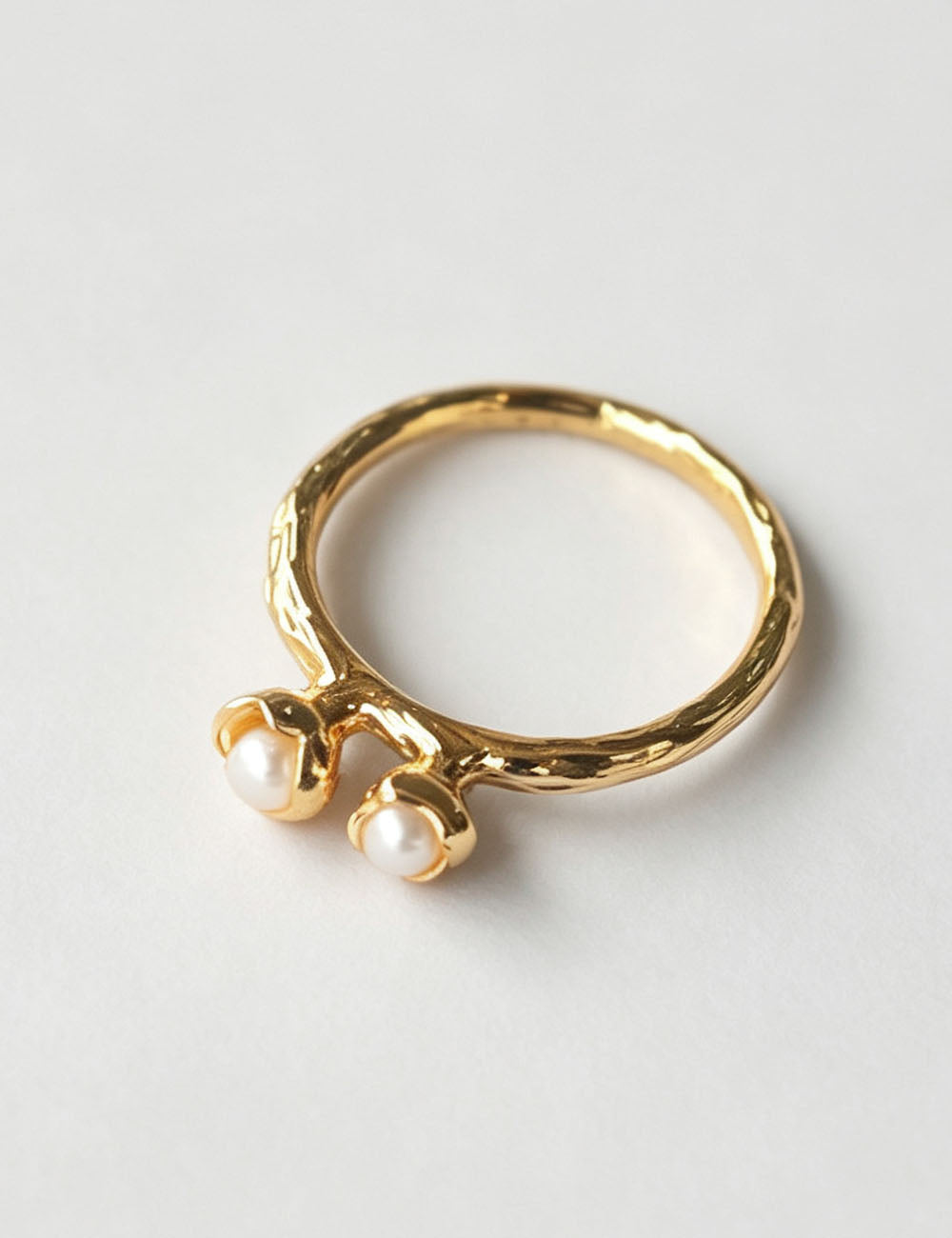 Double Bud Pearl Band Ring — gold ring