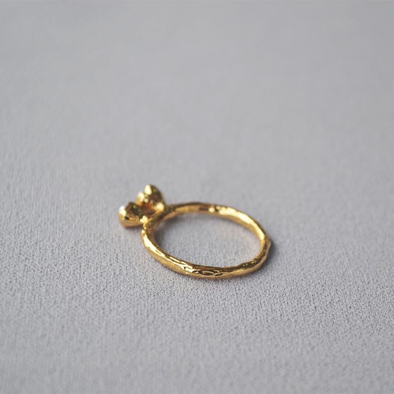 Double Bud Pearl Band Ring — gold ring, view 3