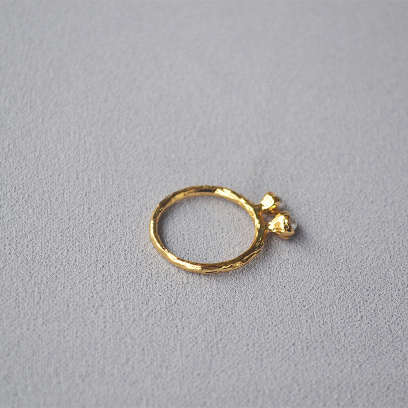Double Bud Pearl Band Ring — gold ring, view 4