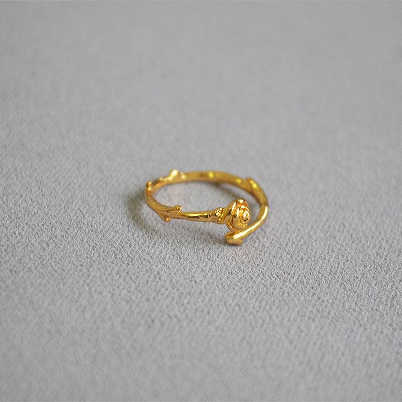 Gold-Tone Rose Open Ring — gold ring, view 2