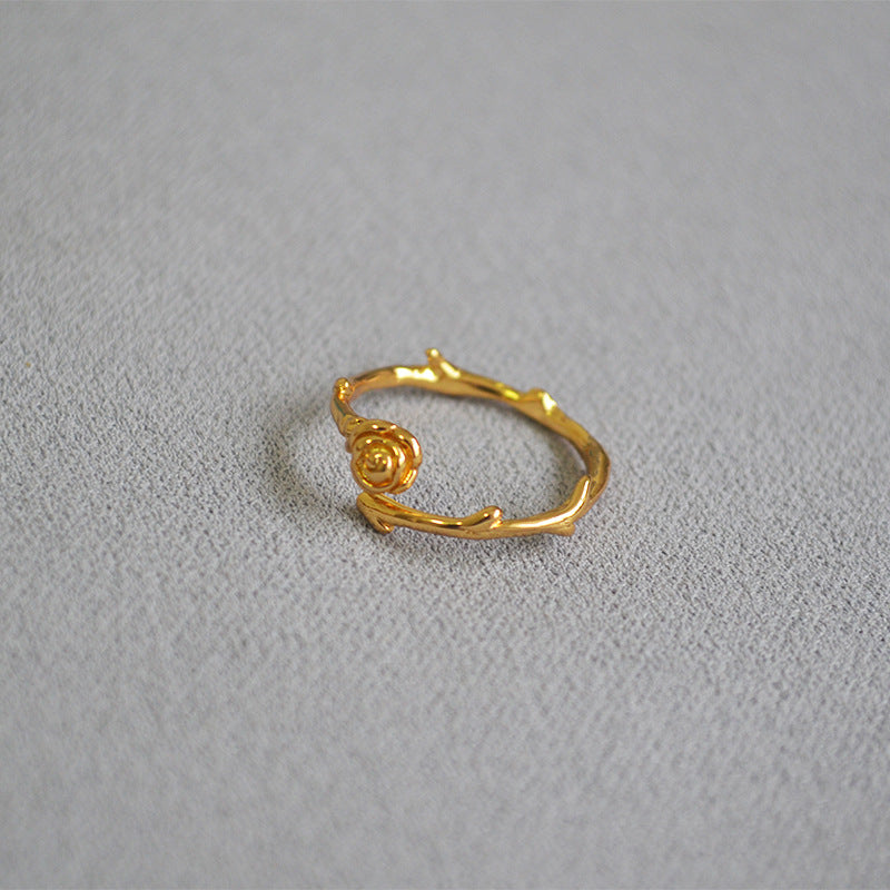 Gold-Tone Rose Open Ring — gold ring, view 3