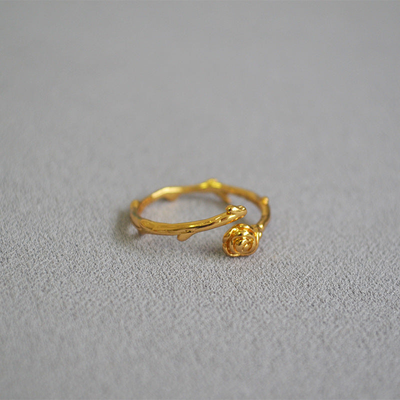 Gold-Tone Rose Open Ring — gold ring, view 4