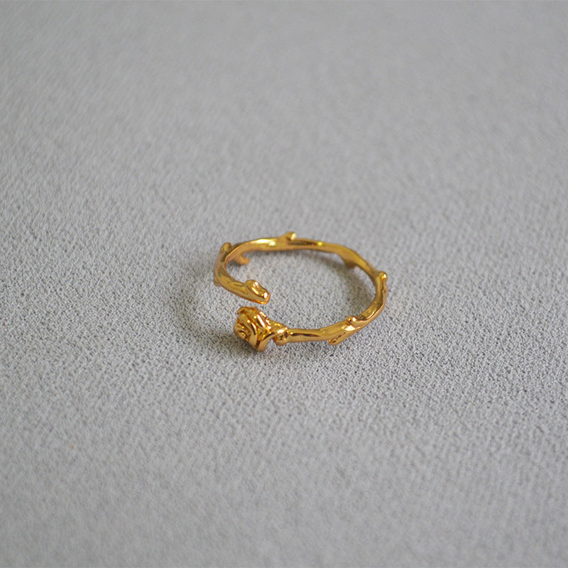 Gold-Tone Rose Open Ring — gold ring, view 5