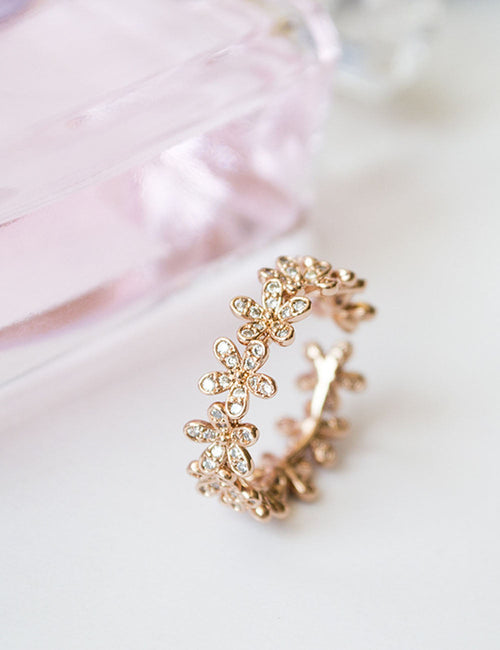 3D Daisy Zircon Open Ring — gold ring