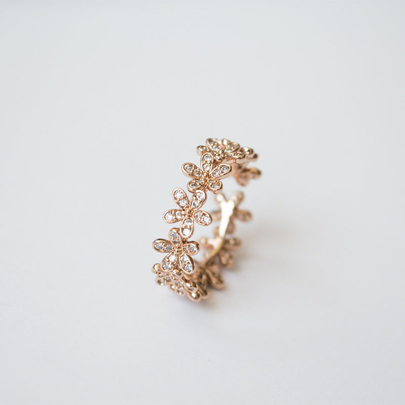 3D Daisy Zircon Open Ring — gold ring, view 3