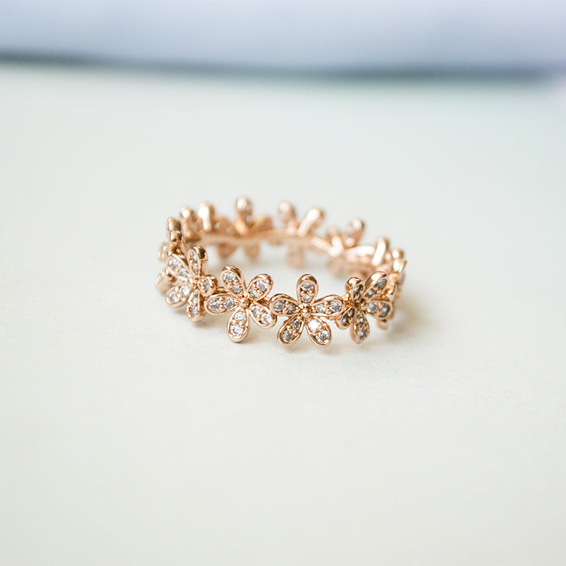 3D Daisy Zircon Open Ring — gold ring, view 4