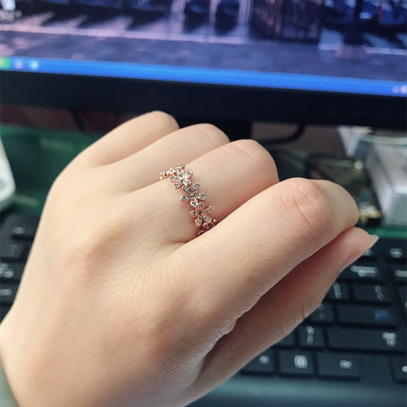 3D Daisy Zircon Open Ring — gold ring, view 6