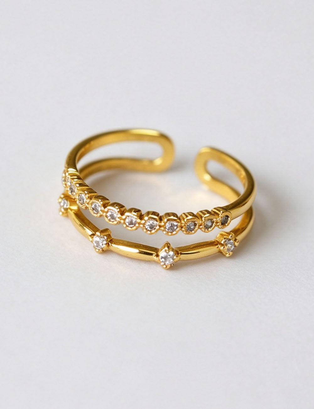 Gold-Plated Double Layer Zircon Ring — gold ring