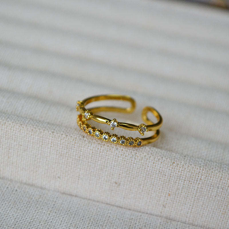 Gold-Plated Double Layer Zircon Ring — gold ring, view 2