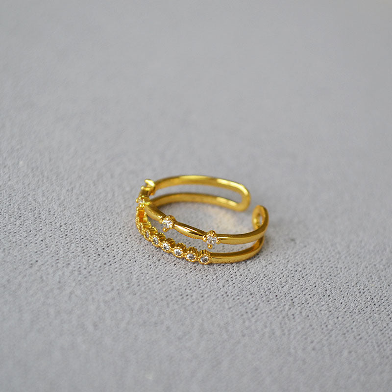 Gold-Plated Double Layer Zircon Ring — gold ring, view 3