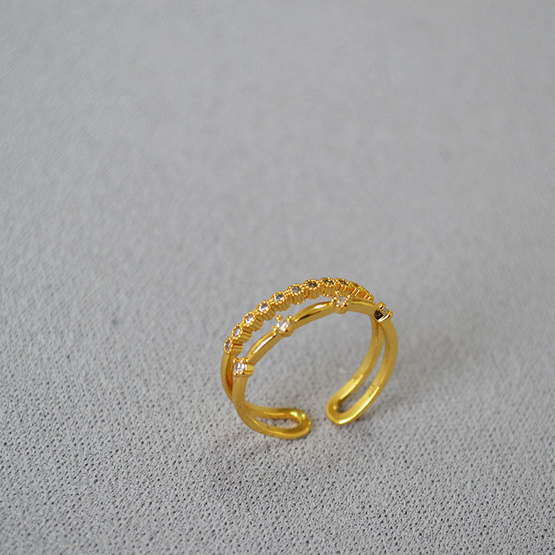Gold-Plated Double Layer Zircon Ring — gold ring, view 4