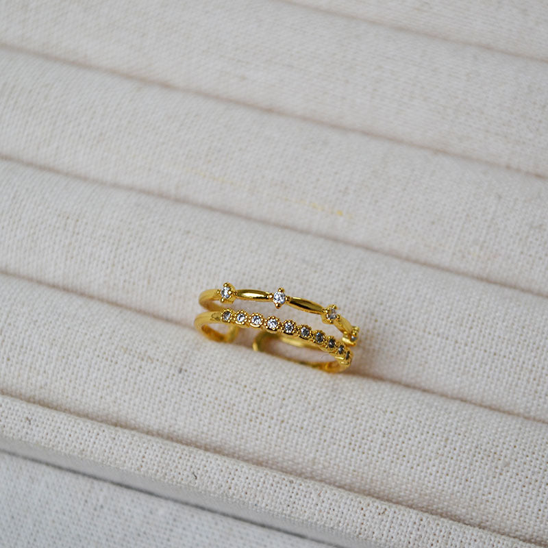 Gold-Plated Double Layer Zircon Ring — gold ring, view 5