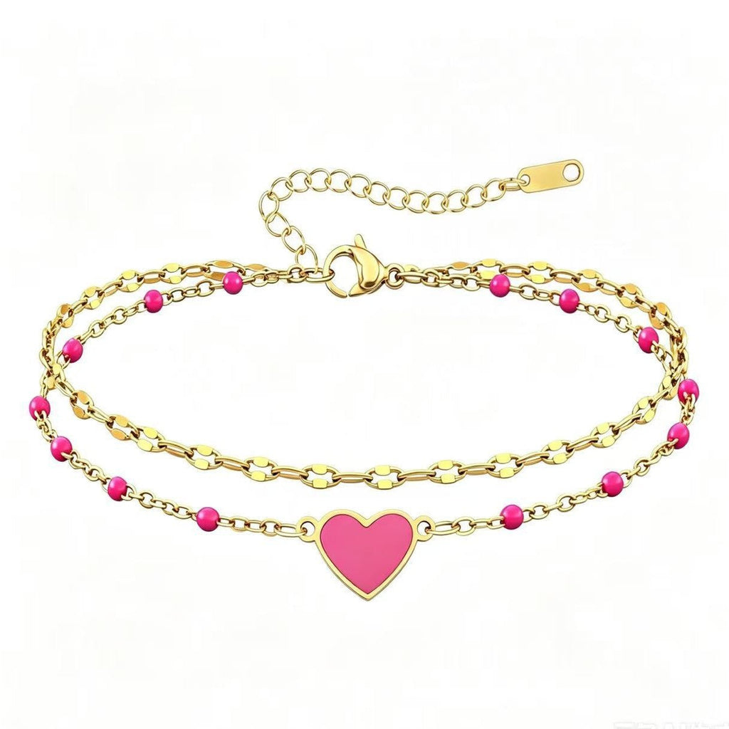 Enamel Heart Charm Bracelet — gold bracelet, view 2