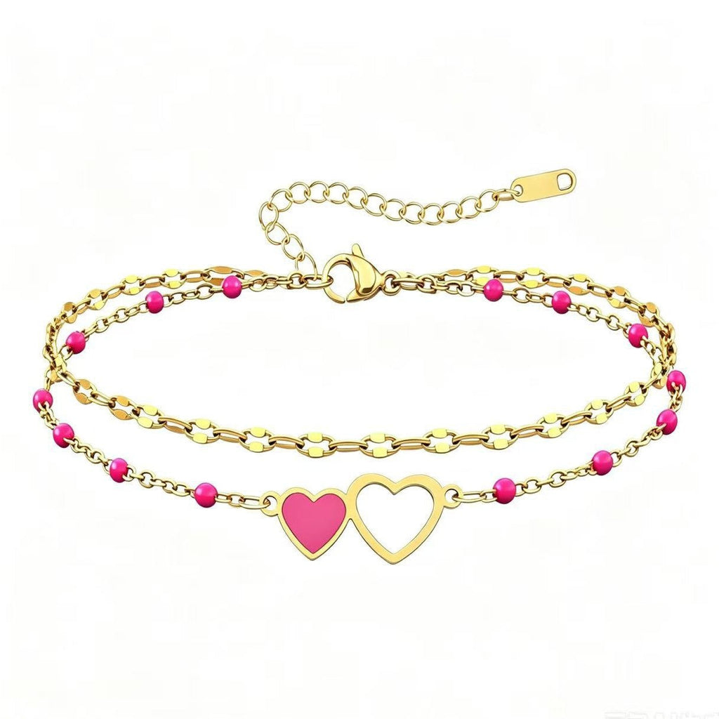 Enamel Heart Charm Bracelet — gold bracelet, view 3